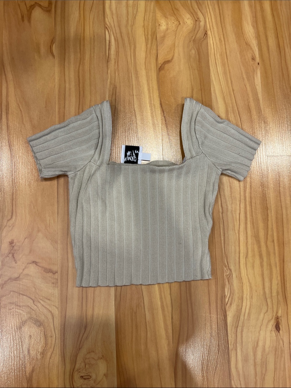 Princess Polly Ribbed Square-Neck Crop Top in Taupe